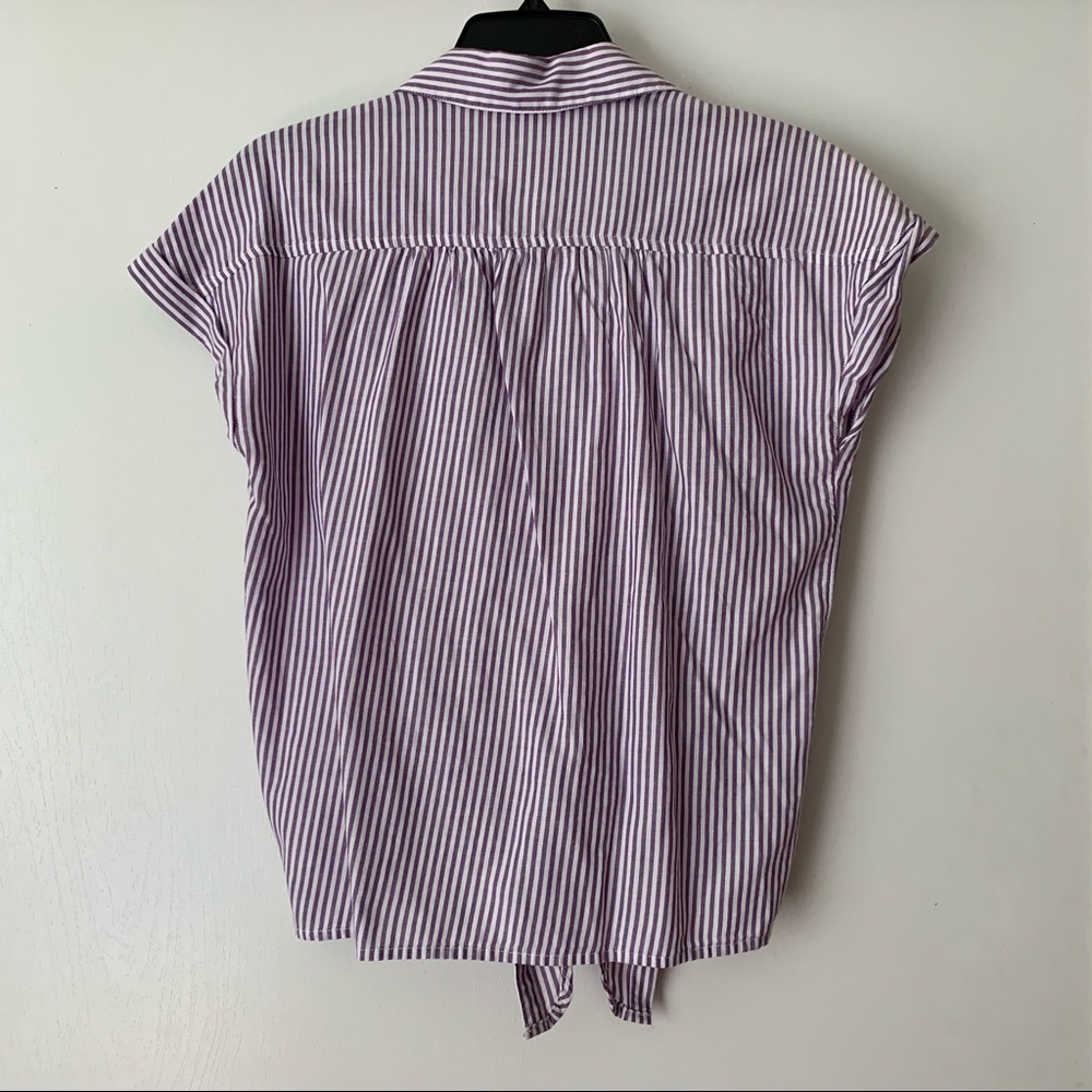 NWT Old Navy Purple and White Stripe Cap Sleeve Burton up shirt - Picture 9 of 9